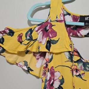 Iz Byer Yellow and Pink Floral Sleeveless Blouse